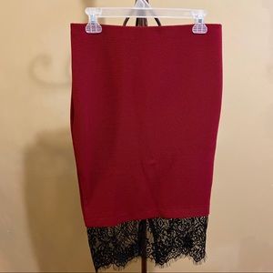 Romantic Ribbed Below Knee Lace Detail Skirt